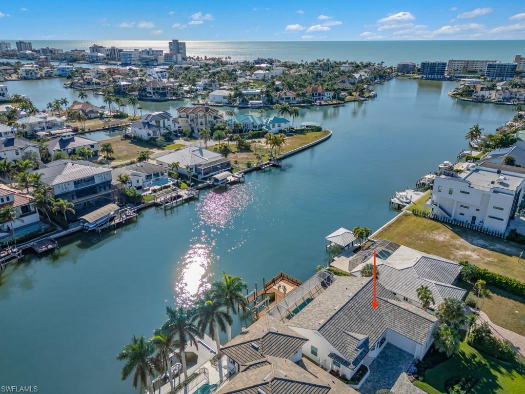 Bird's eye view of a nearby body of water
