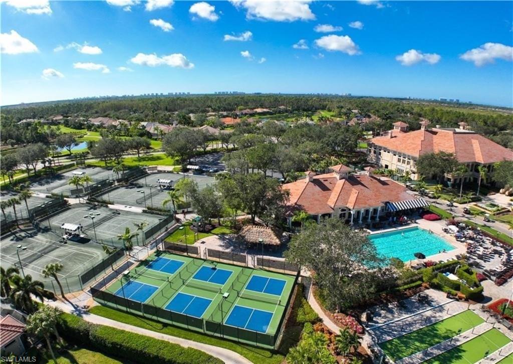 Drone / aerial view of a pool