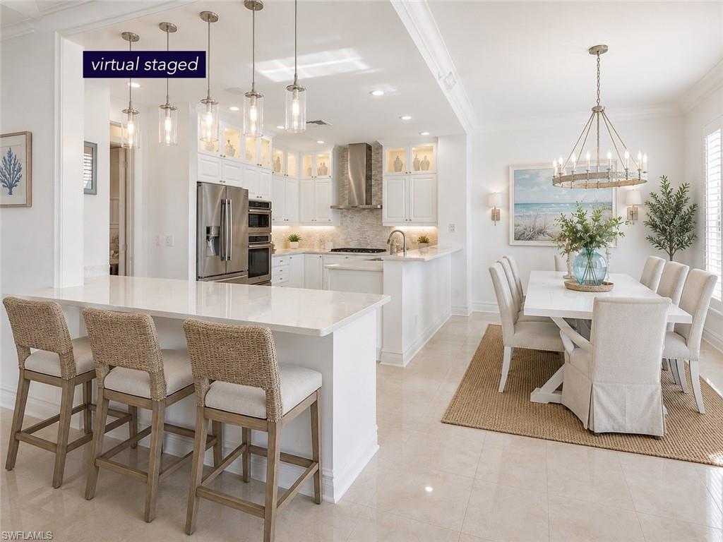 this is a virtual staged kitchen - the furniture are not included in sale. Please see original furniture in the next picture