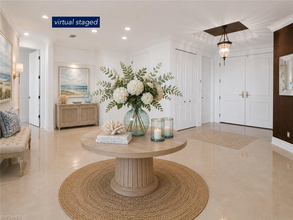 this is a virtual staged foyer - the furniture are not included in sale. Please see original furniture in the next picture