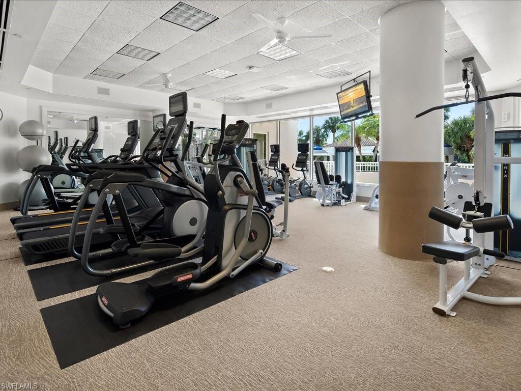 Gym featuring a paneled ceiling