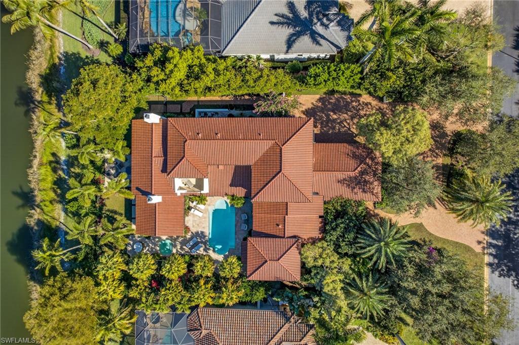 Drone / aerial view of a pool