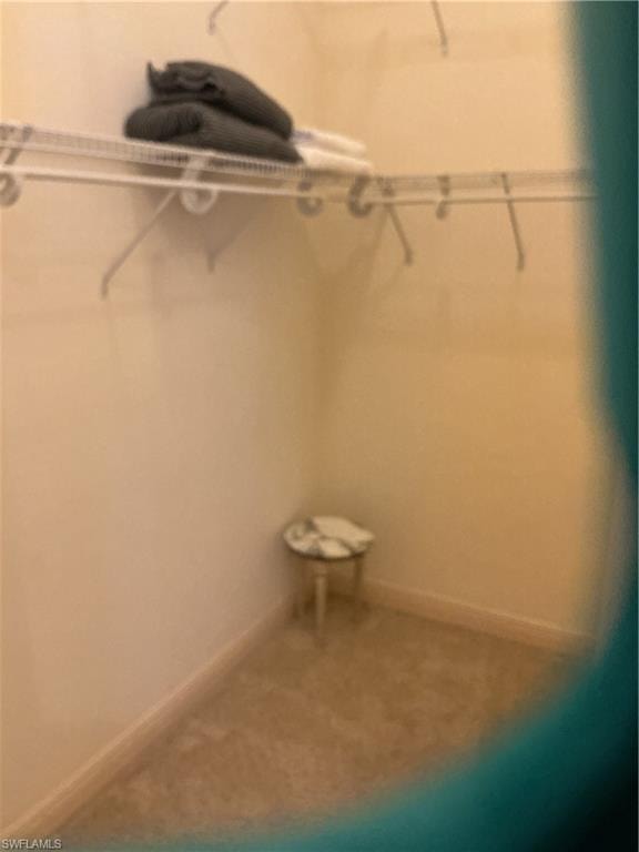 Walk in closet with carpet flooring
