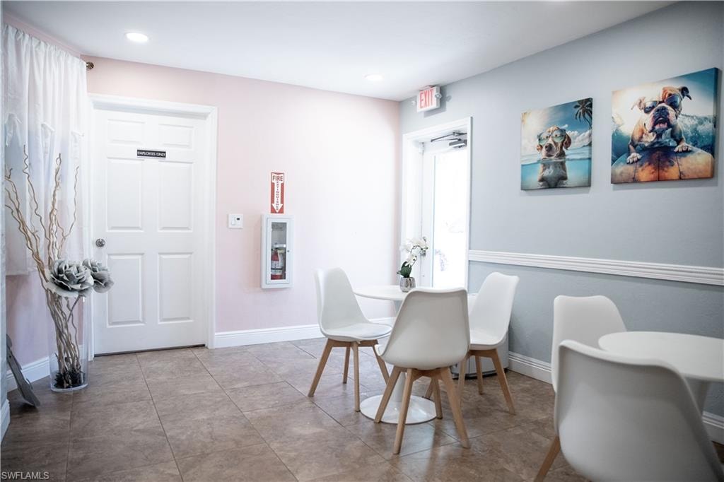 Dining area featuring recessed lighting