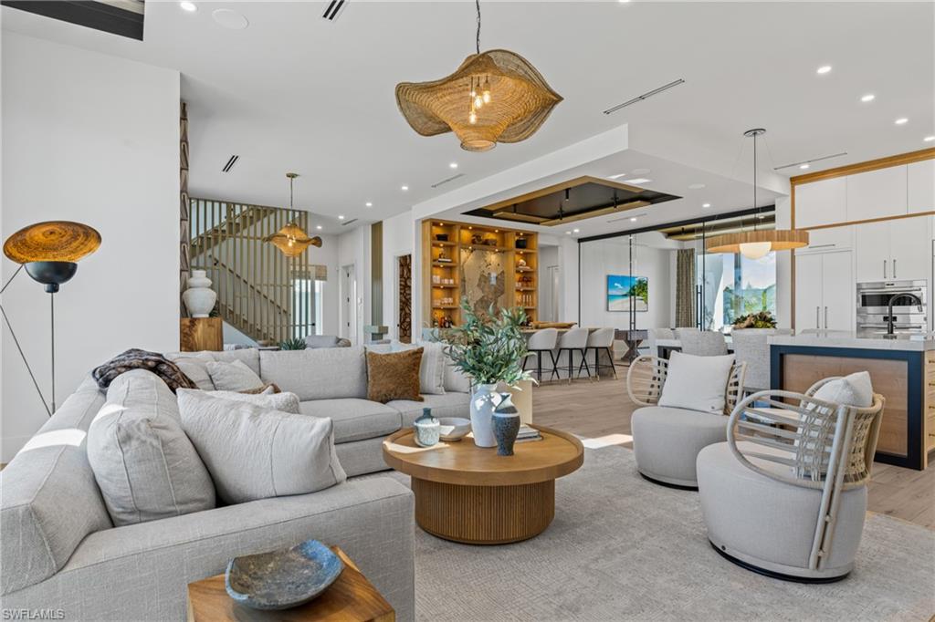 Building lobby featuring recessed lighting and stairs