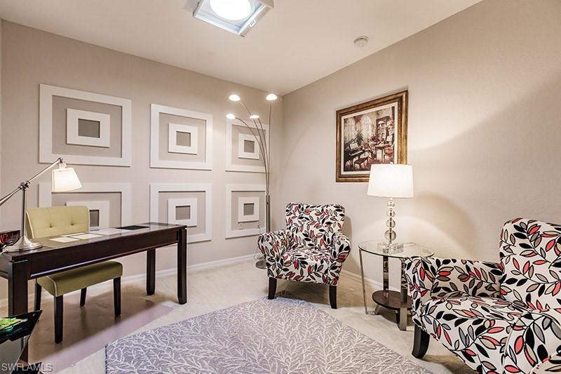 Living area with carpet floors