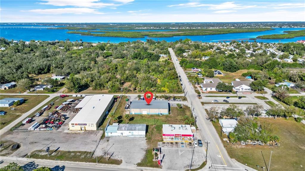 Bird's eye view of a nearby body of water
