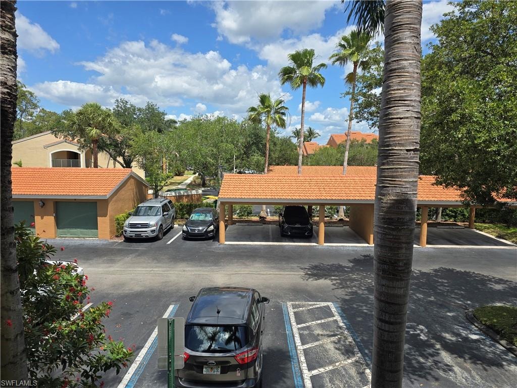View of partially covered parking lot
