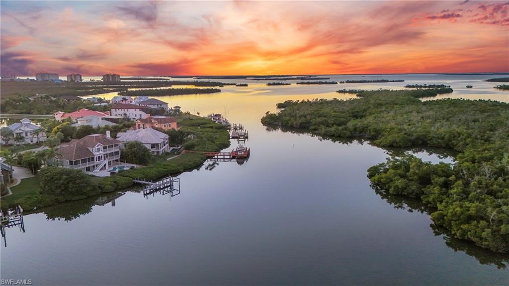 Aerial view at dusk of a water view
