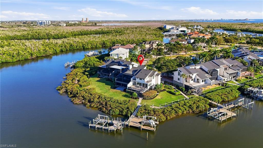 Drone / aerial view of a nearby body of water