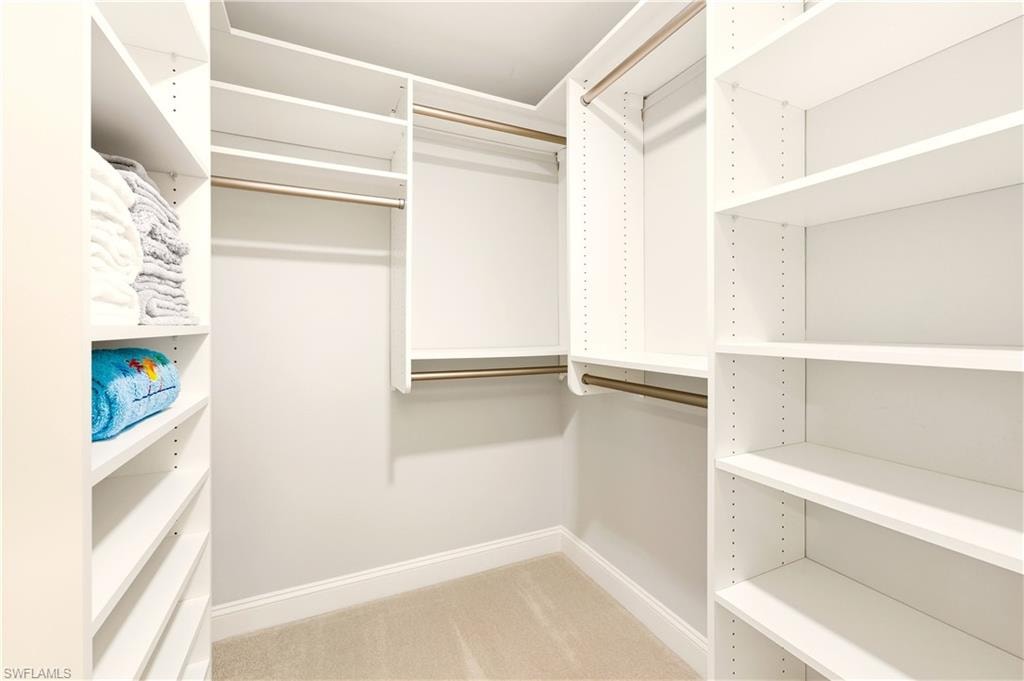 Spacious closet with light colored carpet