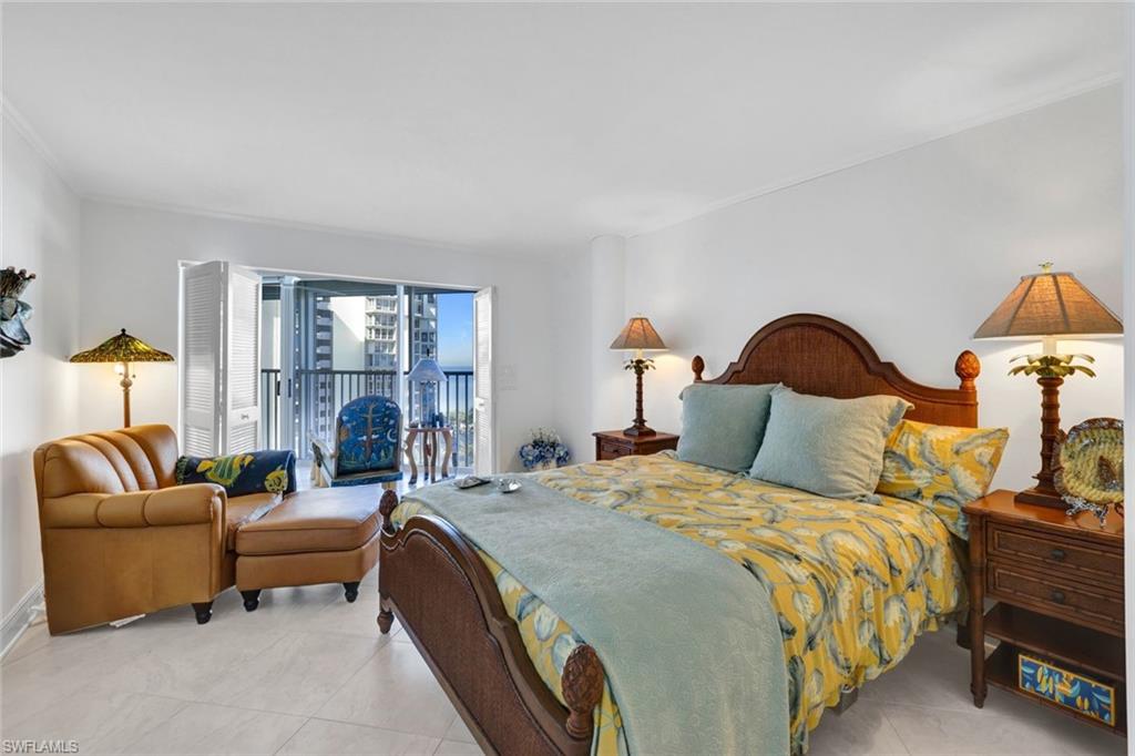 Bedroom with light tile patterned floors