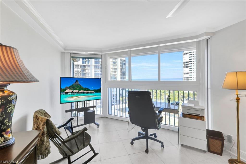 Tiled office with crown molding