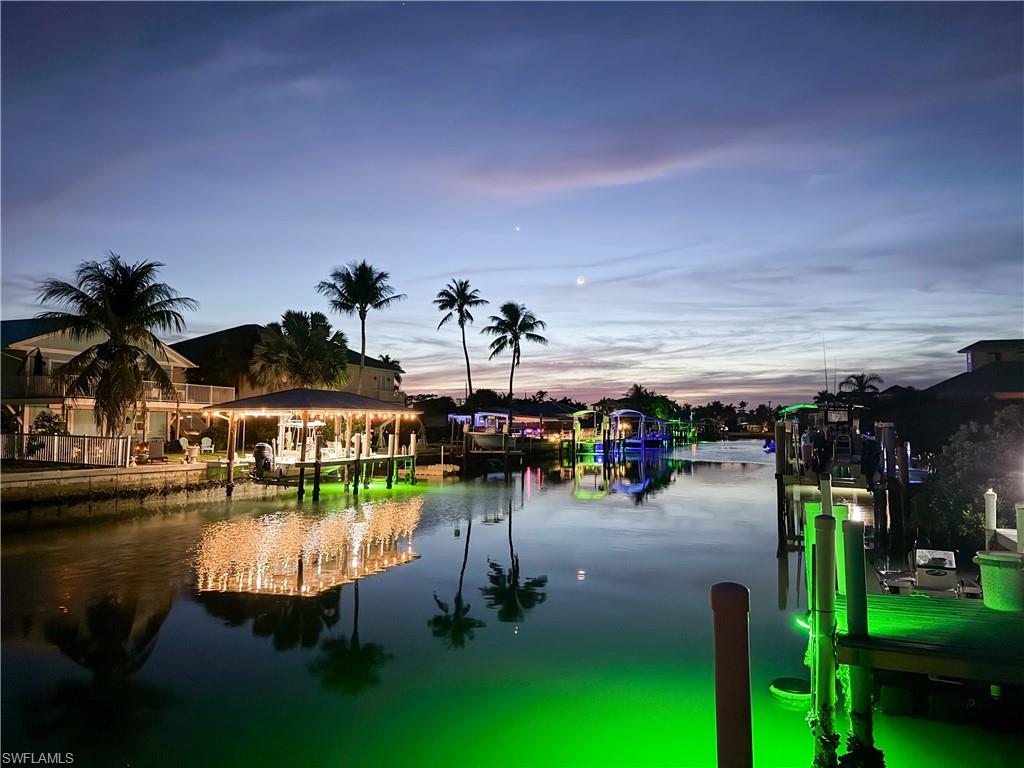 Night view of canal and snook lights