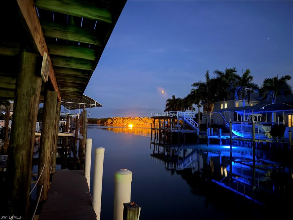 Night view from dock of canal