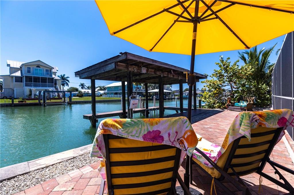 Dock area featuring patio and a water view