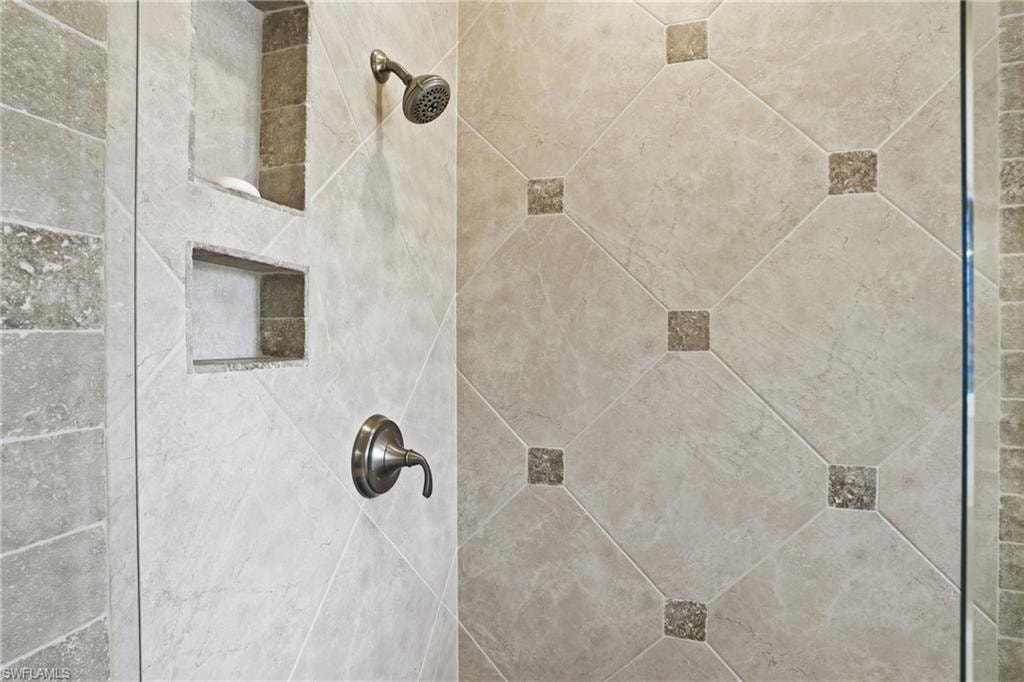 Bathroom view of tiled shower