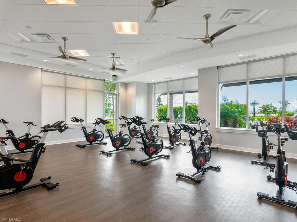 Spin room and exercise room with daily fitness classes.