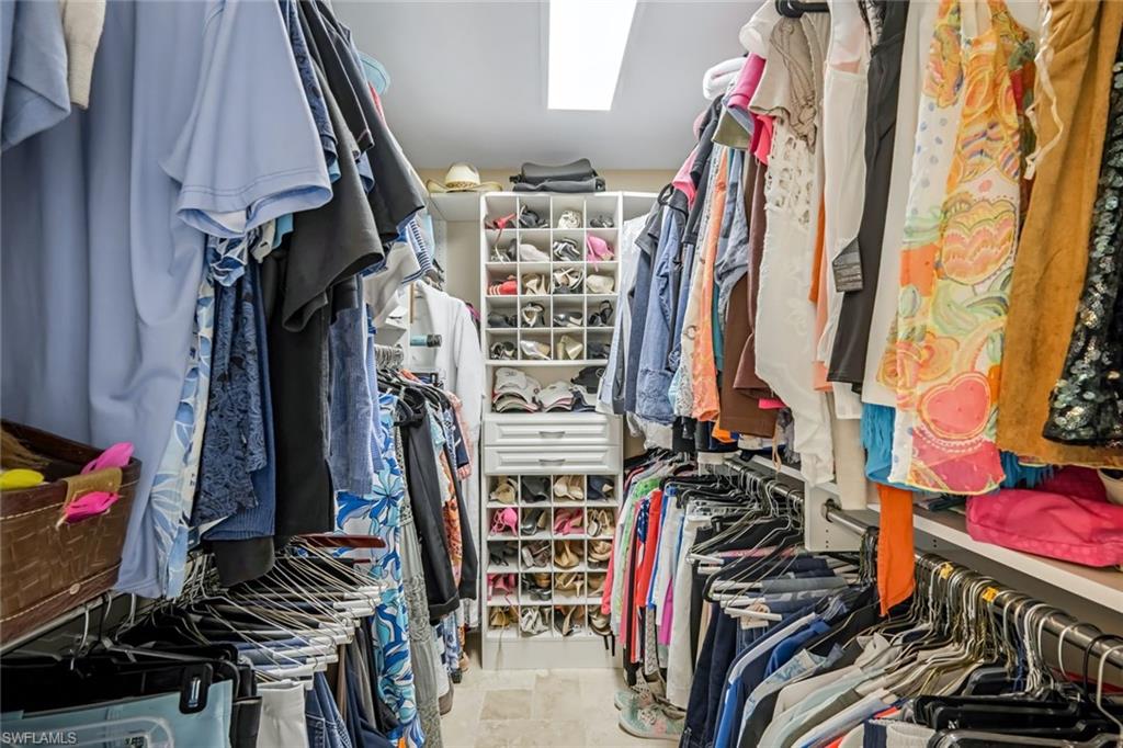 All three closets are walk-ins, newly redesigned with California Closets.