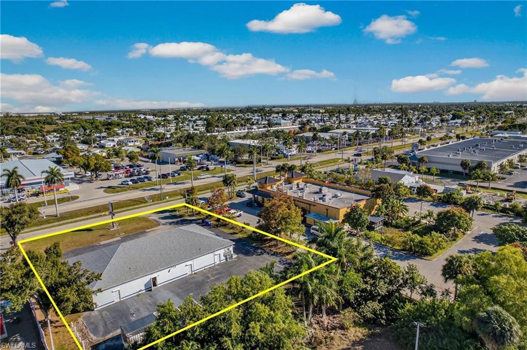 Aerial view of property's location with property parcel outlined