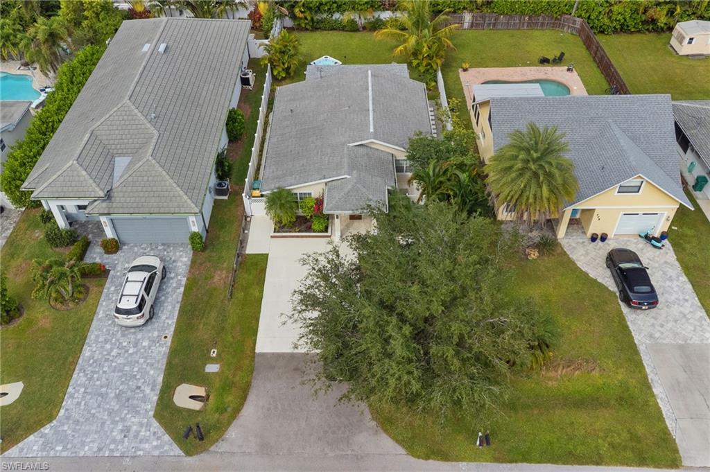 Drone / aerial view of a pool