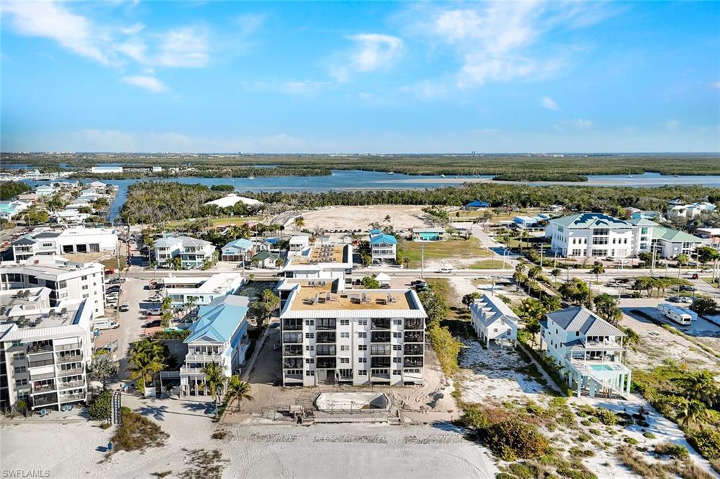 Aerial view of a nearby body of water