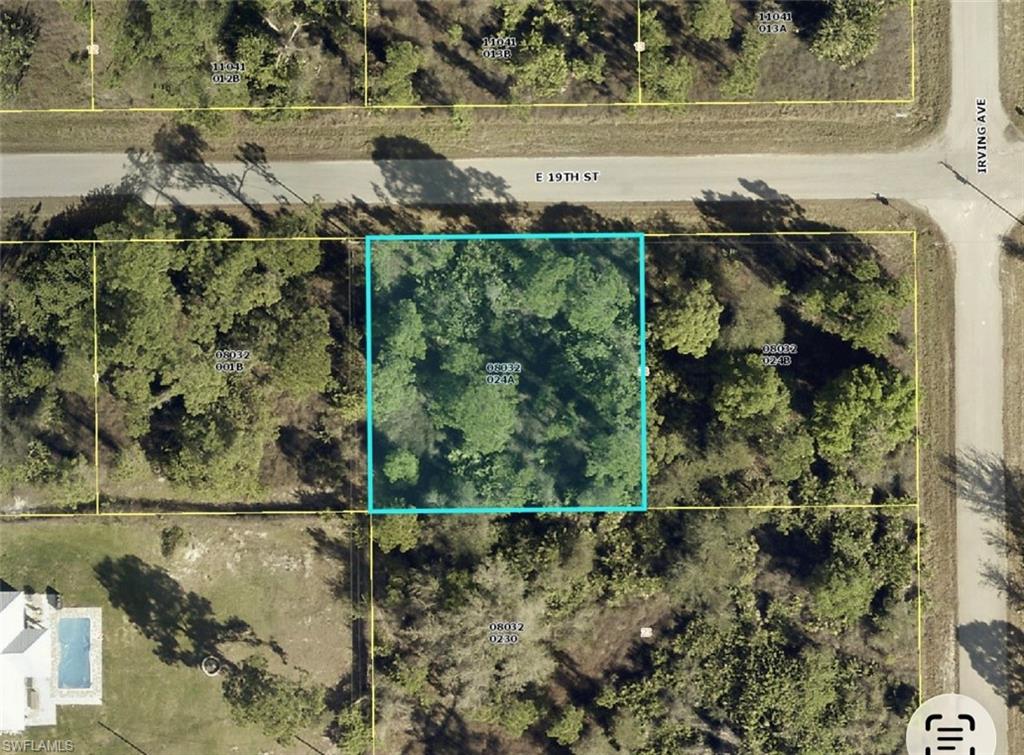 Aerial map of property and surrounding area with property parcel outlined