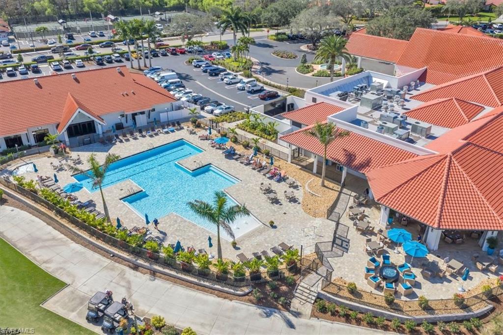 Drone / aerial view of a pool