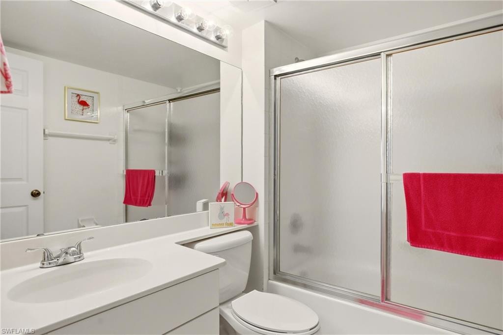The guest bath provides a tub shower combination
