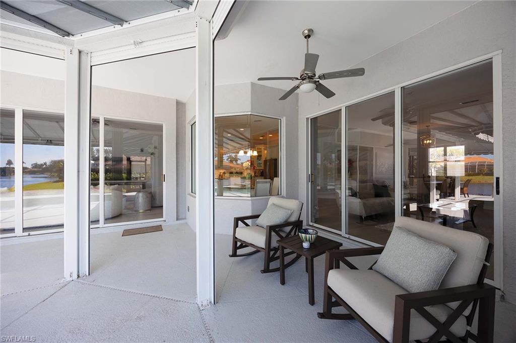 View of patio featuring ceiling fan