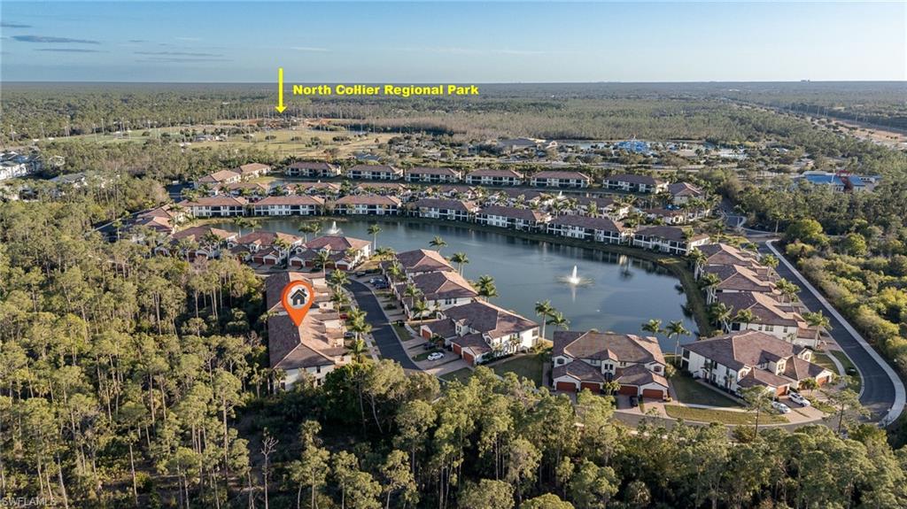 View Livingston Lakes community illustrating both the subject property building and the close proximity of North Collier Regional Park.