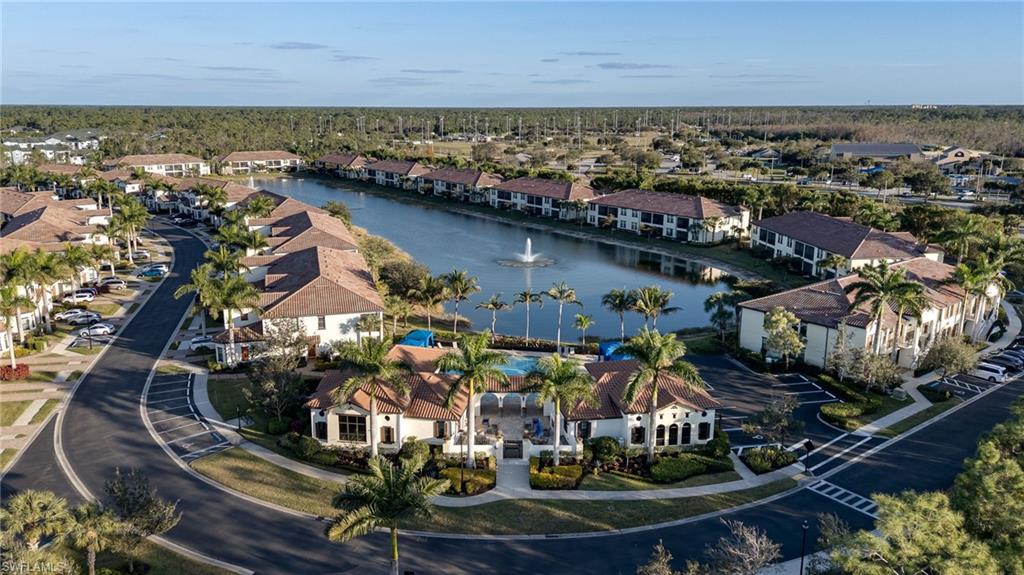 Aerial perspective of clubhouse positioned immediately upon entering the community.