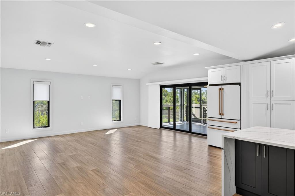 Designer wood plank tile flooring.