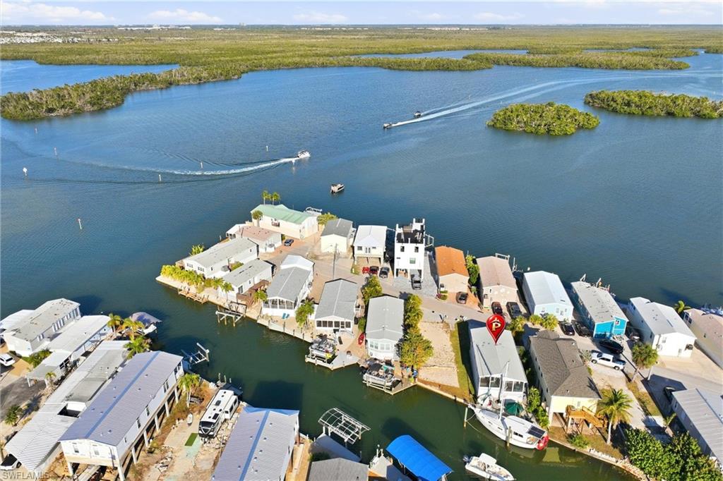 Bird's eye view of a nearby body of water
