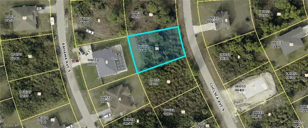 Aerial map of property and surrounding area featuring property boundaries highlighted