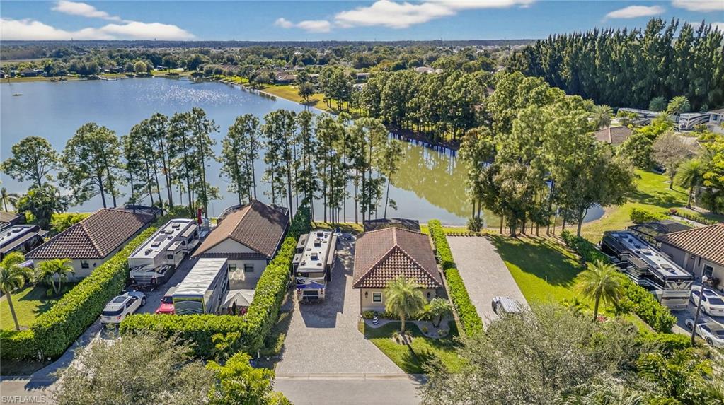 Aerial view of residential area with a large body of water