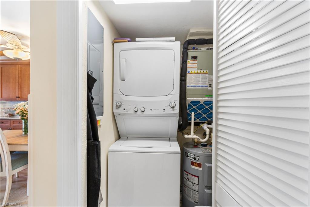 Separate laundry closet.