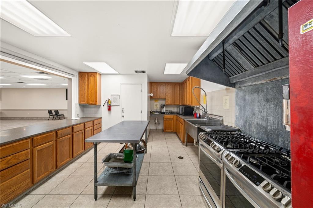Commercial kitchen, pantry and serving area