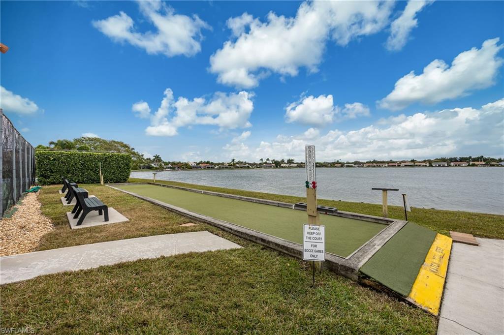 Water view and a bocce ball area