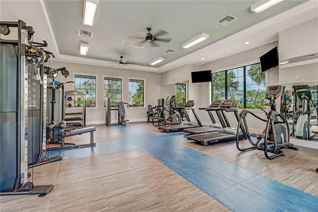 Gym featuring ceiling fan