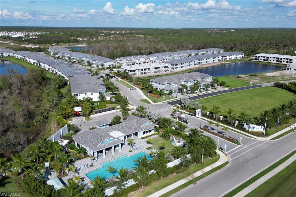 Aerial overview of property's location with a large body of water