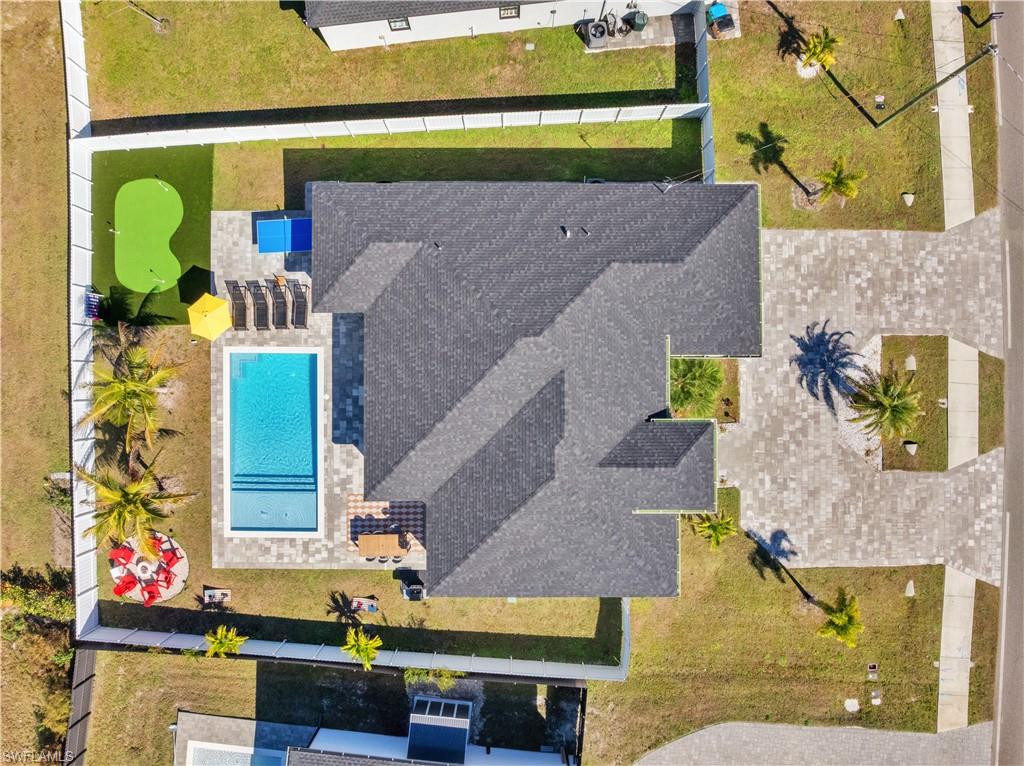 Drone / aerial view of a pool