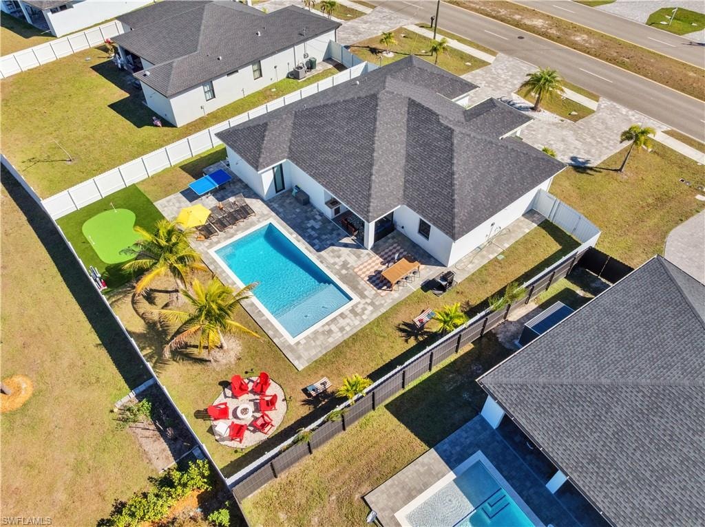 Aerial view of a pool