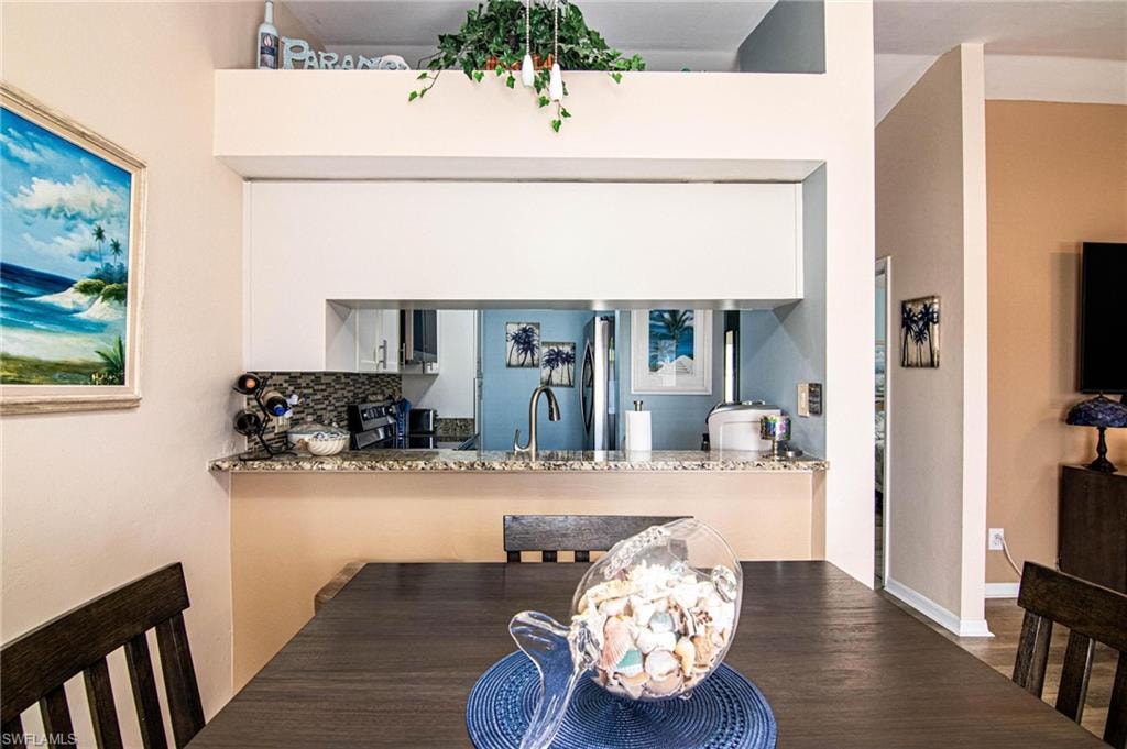 Dining area featuring sink