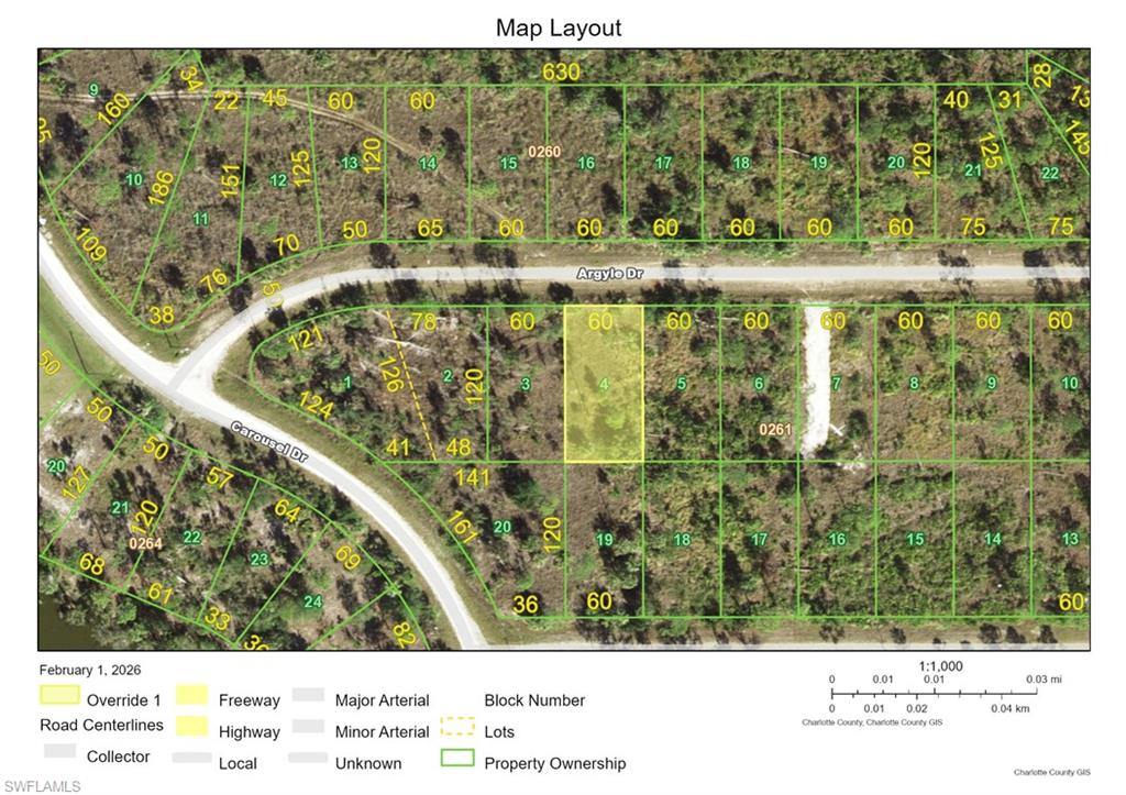 Aerial map of property and surrounding area featuring property parcel outlined