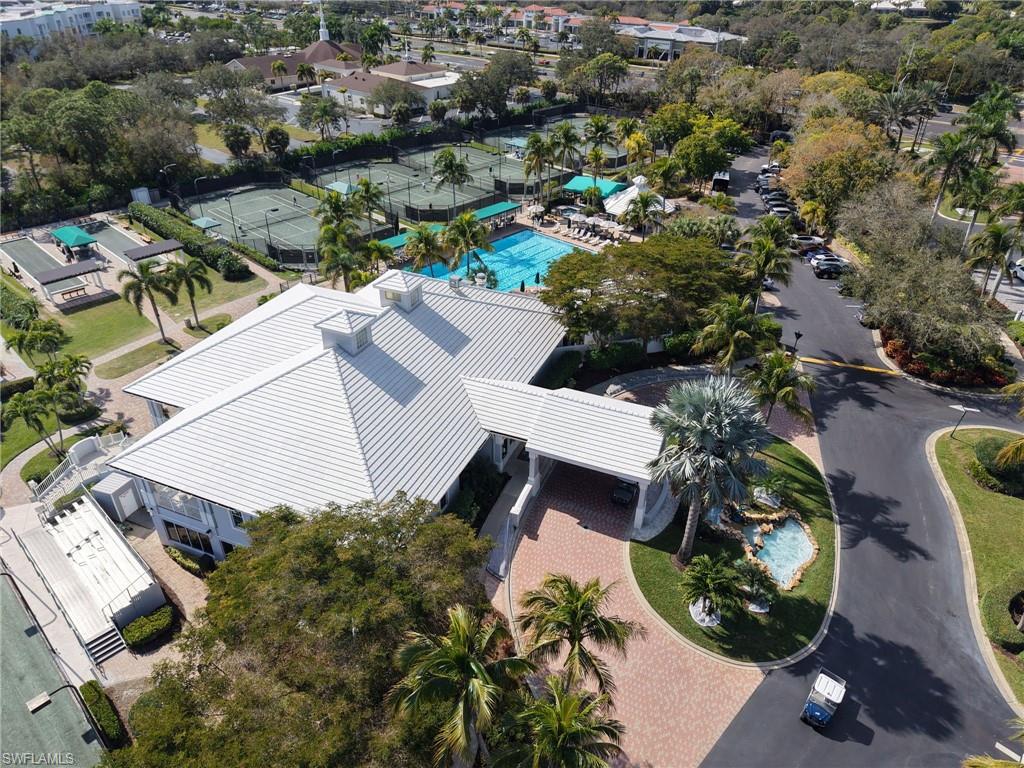 Drone / aerial view of a pool