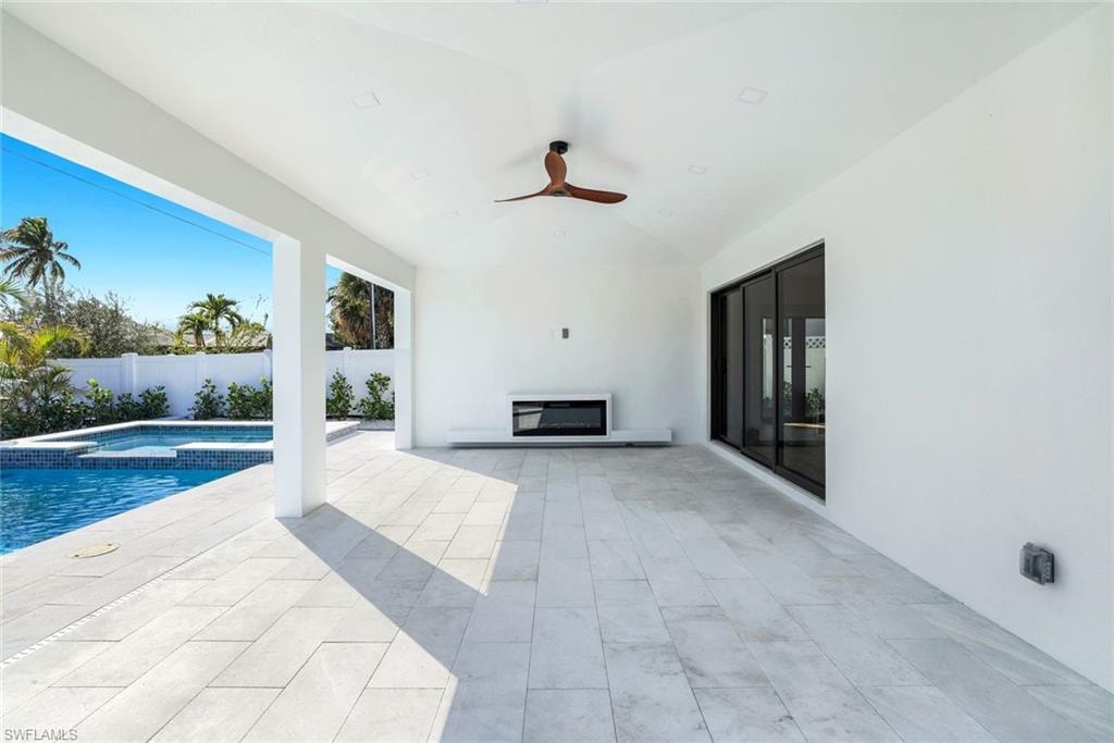 Covered lanai with fireplace