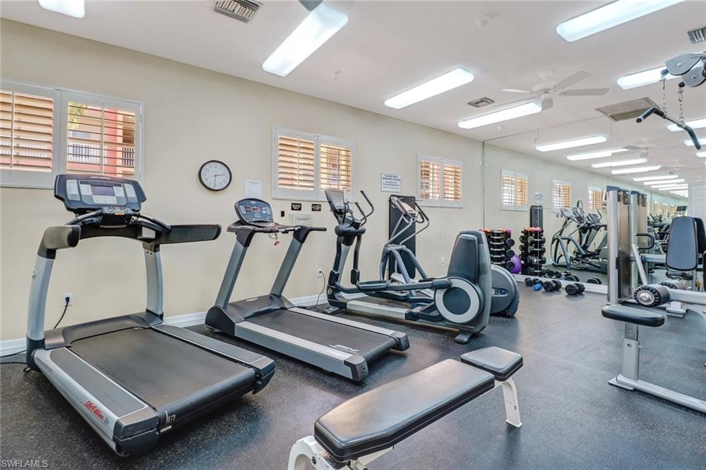 Exercise room featuring a ceiling fan