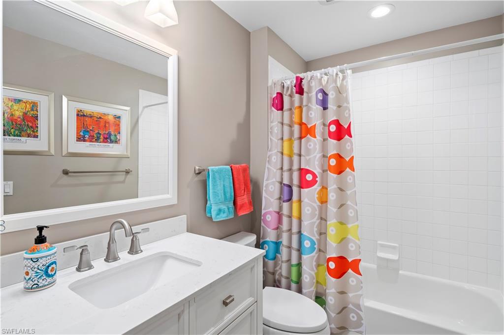 2nd bathroom has a shower/tub combination.