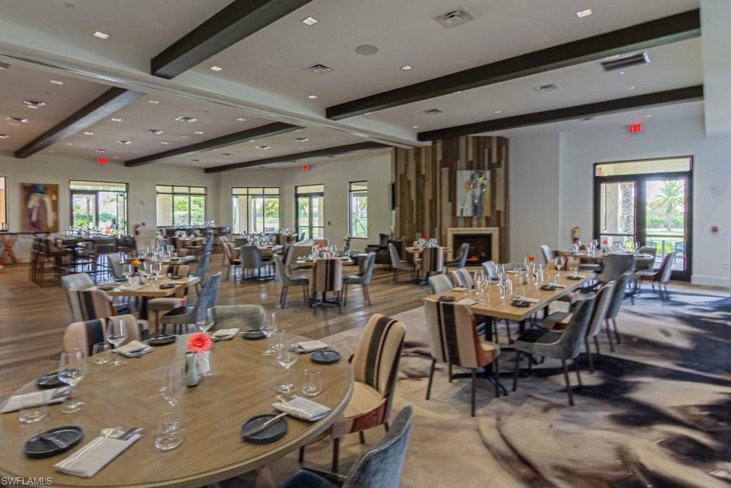 Formal dining room with fireplace